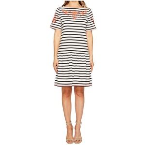 Kate Spade Broome Street, Drop Waist, Embroidered, Cotton Stripe Dress.